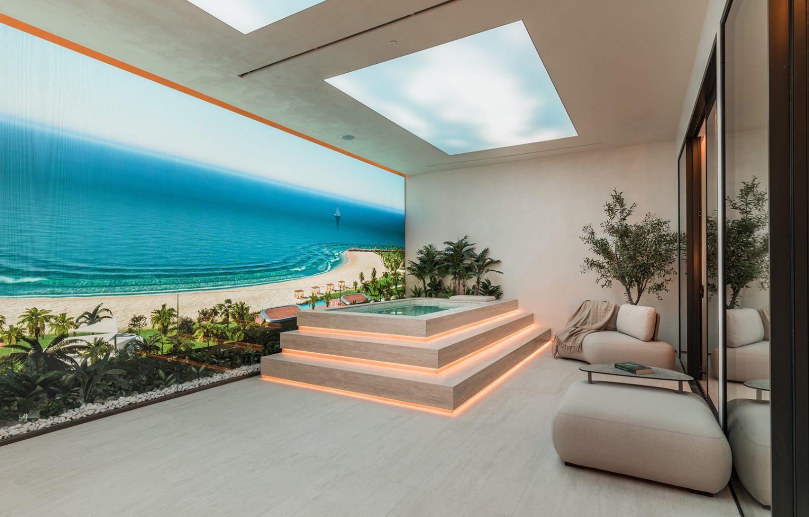 Two-bedroom residence terrace shown with a sea outlook